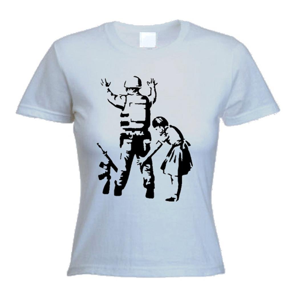 Tribal T-Shirts Womens Banksy Soldier Frisk T-Shirt (Small, Grey)