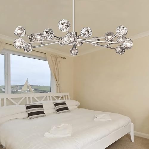 Miniatura 5 de HNDDS Lighting Candelabro Sputnik de cristal cromado moderno de 43 pulgadas, 18 luces, lámpara colgante de techo G9 bombillas para dormitorio, sala