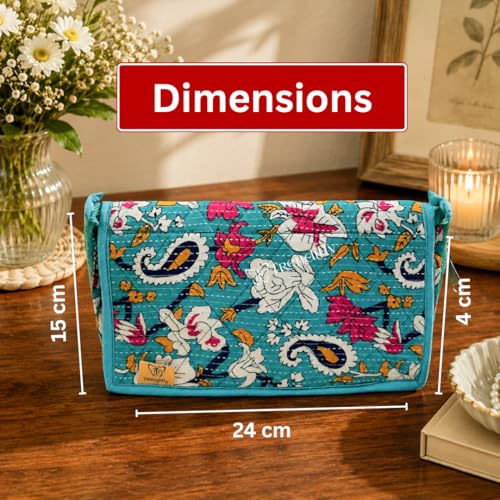 Image of Trendifly Embroidery Sling Jewellery Organiser Storage Bag Pouch for women & girls | Bank Locker jewelry Organizer | Earring Necklace Bangles Organiser for Travel & Gifting (Aqua Green)