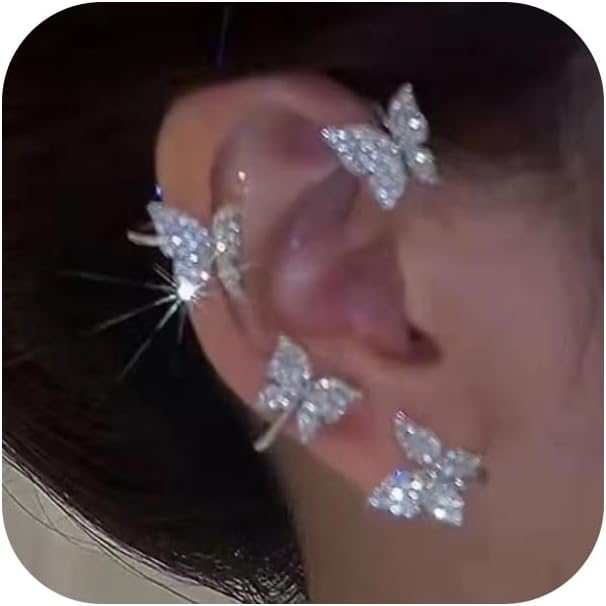 Dainty Vivid Butterfly Ear Cuffs Earrings for Women,Rhinestone Butterfly Ear Wrap No Piercing Fake Earrings Fairy Butterfly Ear Clip Jewelry Gifts