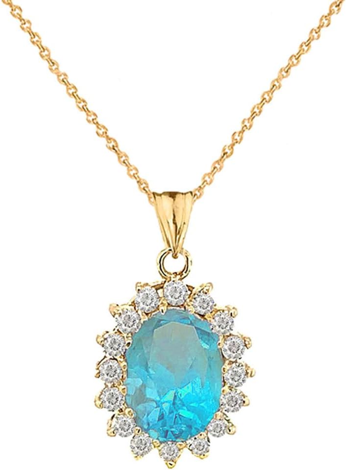 Personalized Oval Birthstone and Halo Cubic Zirconia Fancy Charm Pendant Necklace in 10k Rose Gold