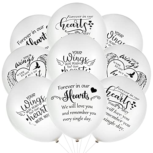 Chenkaiyang 60 Pcs Memorial Balloons 12 Inch Latex Balloons with Ribbons for Memorial Day Funeral Decoration Wing
