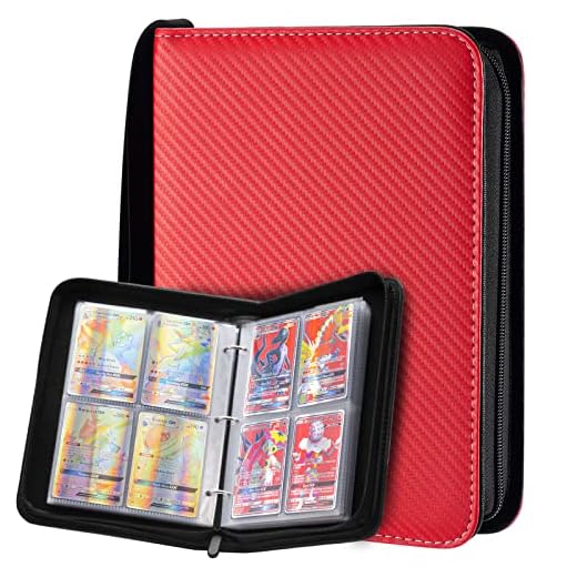 400 Pockets Trading Card Binder with Sleeves, 4-Pockets Zipper Card Binder Collect Holder Storage Carrying Games Case Compatible for Pokemon Cards, Red