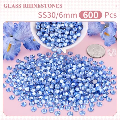 Image of 600PCS SS30 /6mm Crystal Glass Rhinestones for Bedazzling (Light Sapphire) | Flatback Rhinestones for Crafting DIY Nail Art Makeup Decoration, Gems Diomand Charms for Tumbler Shoes Clothing Mug