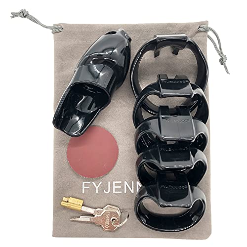 Image of HT-V4 Chastity Cage for Men | 5 Adjustable Wide Rings & 6 Colors | Beginner-Friendly | Adult Sex Toy with Sizing Guide (Black, Maxi)