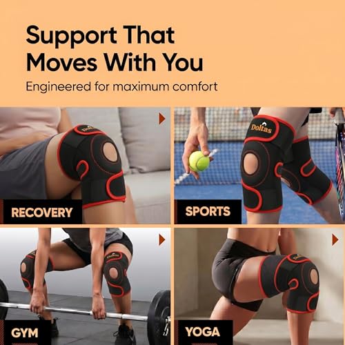 Image of DOLTAS Knee Brace Pair Red - Open Pateela Knee Support for Gym, Running, Arthritis, Joint Pain & Injury Recovery Men & Women| Stabilizes Kneecap & Relieves Knee Pain (2 Pcs)