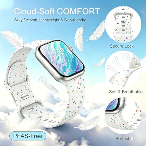 Image of Sport Bands Compatible with Apple Watch Band Women Men 40mm 38mm 41mm 42mm 44mm 45mm 46mm 49mm ,Soft Wristband Waterproof Replacement Strap for iWatch Bands Series 11 10 9 8 7 6 5 4 3 2 1 SE Ultra White