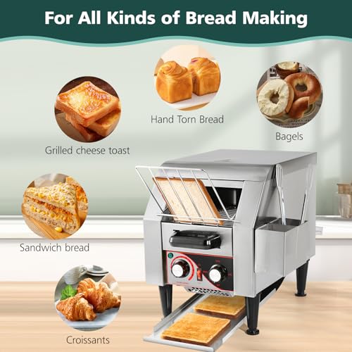 Hiteemer Commercial Toaster 150 Slices/Hour Conveyor Toaster Oven for Restaurant Heavy Duty 1300W Electric Stainless Steel Toaster Conveyor Belt with Handle for Cafes, Bagel Shops