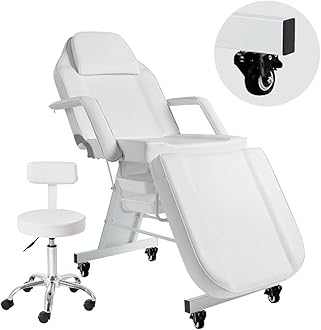 Facial Chair with Wheels Tattoo Chair 73inch Adjustable Tattoo Bed for Client Massage Table with Stool Massage Table Facial Bed for Spa Beauty Esthetician White