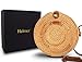 Halmez PREMIUM Rattan Bag for Women Round Handwoven Straw Bag Leather Crossbody Shoulder Strap Handbag Dream Fashion, Brown
