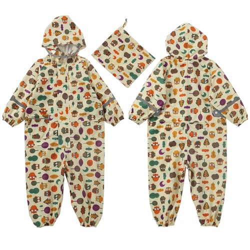 Kids Rain Suit Toddler Boys Girls One Piece Raincoat Waterproof Coverall Lightweight Cute Snap-Button Rain Jacket4