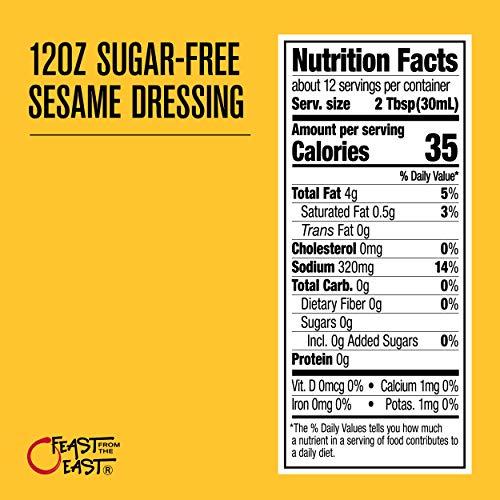 Feast From The East Sugar-Free Sesame Dressing - 12 Fl Oz - Sweet & Tangy - KETO FRIENDLY - ZERO SUGAR - NO CARB - Gluten Free - Asian Sesame Vinaigrette - Chinese Chicken Salad Dressing (Pack of 1)