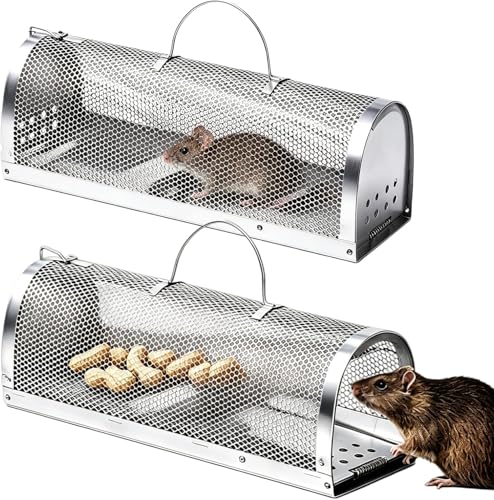 Humane Mouse Traps 2 Pack Humane Rat Traps for Indoor & Outdoor Live Mice Trap Reusable Highly Sensitive Mouse Traps with Safe Dual Side Upward Doors