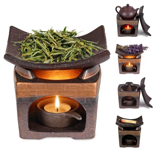 YSZYPETHE Handmade Ceramic Aromatherapy Diffuser,Herb Burner & Candle Wax Warmer with Tealight Holder, Home Fragrance Accessories for Relaxation & Meditation-B
