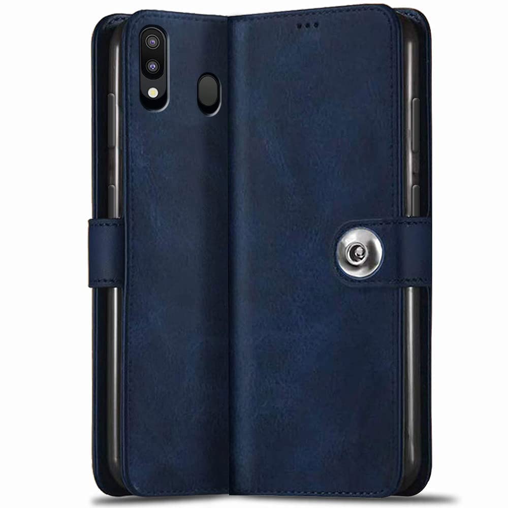 TheGiftKart Genuine Leather Finish Flip Back Cover Case for Samsung Galaxy M20 | Inbuilt Pockets & Stand | Wallet Style | Designer Button Magnet Flip Cover Back Case for Samsung Galaxy M20 (Blue) (B0BSTXKPZL) Amazon Price History, Amazon Price Tracker