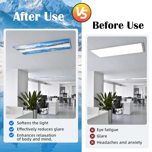 Image of ANGSYLTH 8 Pcs Fluorescent Light Covers - 4 x 2 Feet Covers for Ceiling Lights, 8 x 10 Magnetic Light Filters for Classroom, Office, Hospitals (Winter - Snow)