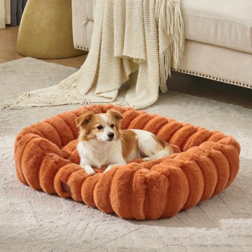 Luxury Dog Beds,Large Sized Dog Washable Furry Pet Beds,Comfort Rectangle Pet Sofa Couch with Ultra,Puppy Beds with Removable Zipper Cover,40x30x7.5inches,Burnt Orange by HKMR - Used condition - US$49.01