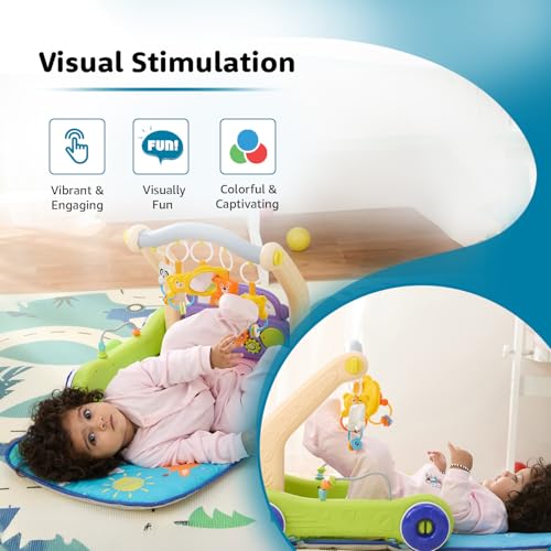 Image of Amazon Brand - Supples 2 in 1 Musical Baby Play Gym with Convertible Walker | Push Walker with Play Piano, Lights, Rattles & Tummy Time Mat for Babies & Toddlers | World Wildlife Day Edition