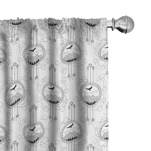 Ambesonne Tattoo Window Curtains, Abstract Pattern with Mountains Trees and