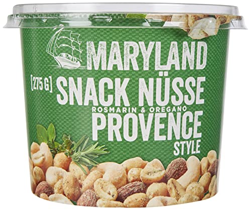 Maryland Snack Nüsse Provence 275g Becher – Mediterran gewürzte Nussmischung mit gerösteten Erdnüssen, Cashewkernen und Mandeln – Würze aus Rosmarin & Oregano (1 x 275g)