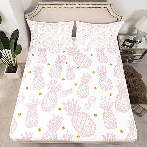 Pineapple-Sheet-Set-for-Girls-Kids-Cute-Pink-Tropical-Fruit-Bedding-Set-Room-Decorative-Golden-Polka-Dots-Bed-Sheets-Pineapple-White-Bed-Sheet-Set-Full-Size-4Pcs-Bed-Set 513kZvyWqeL