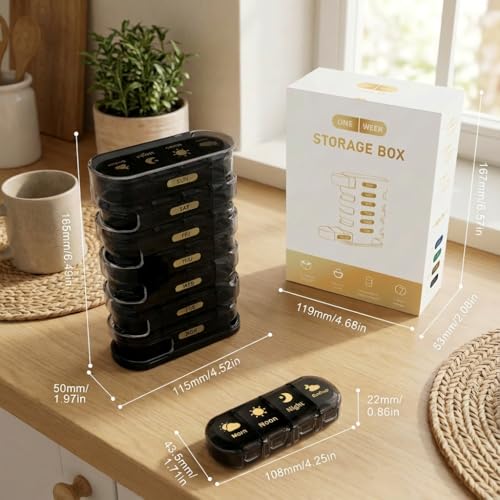 Image of Premium Medicine organizer Box- Waterproof Weekly Medicine organizer- Medicine Box for home, 7 days tablet organizer For Home-Large Pill Organizer Box Case (Black-4 Compartment (Standing))