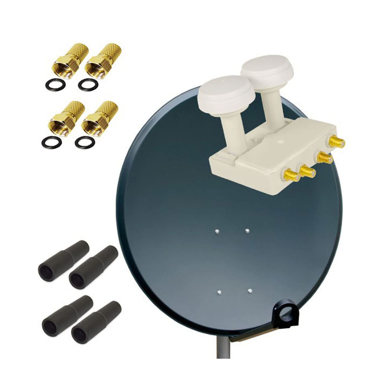 Premium X Satelliten-Komplettanlage 80cm Satellitenschüssel ALU Antenne Quad LNB Monoblock Astra Hotbird, 2 SAT bis 4 Teilnehmer