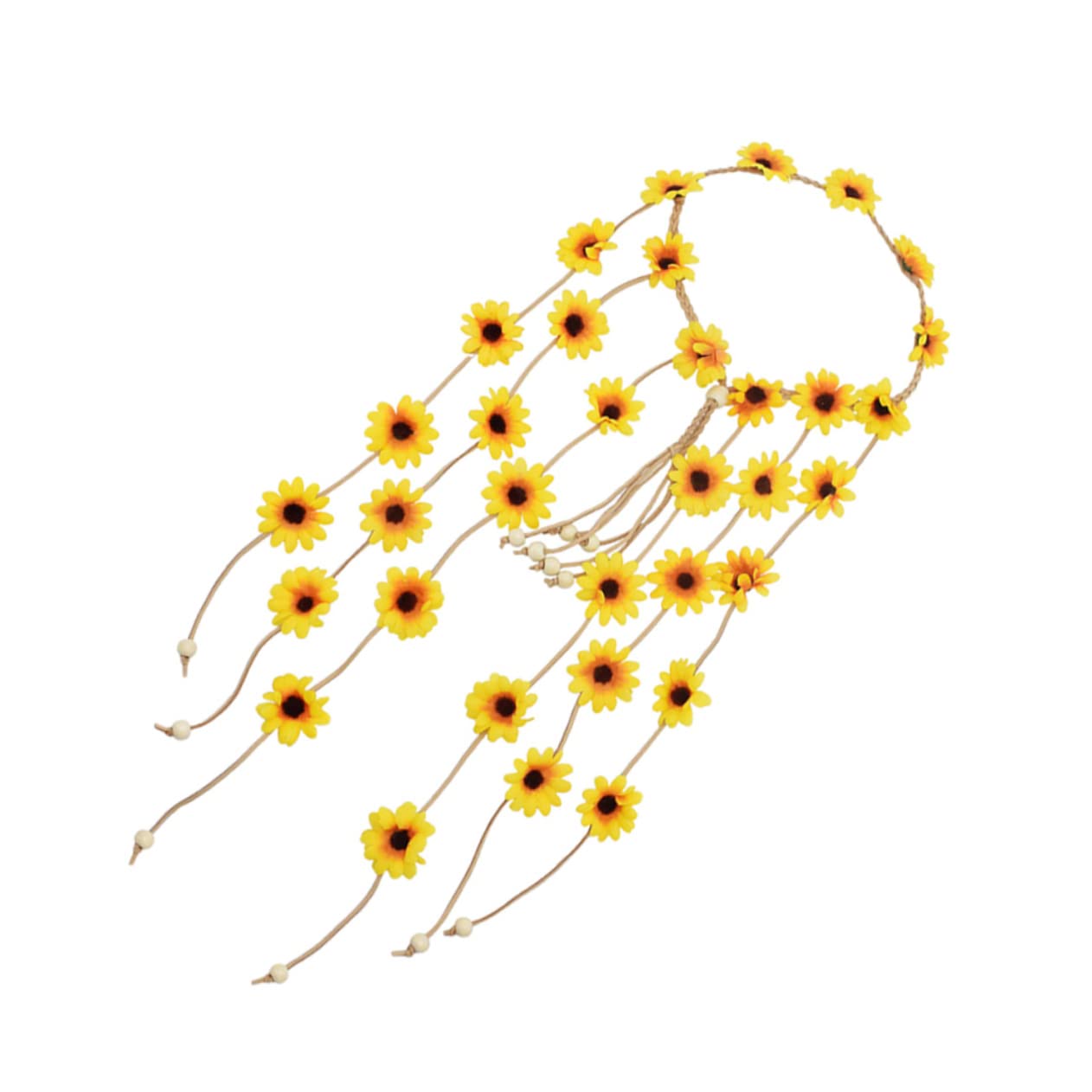 Bandeau Floral Tournesol Réglable en Tissu, Jaune, Tête Femme