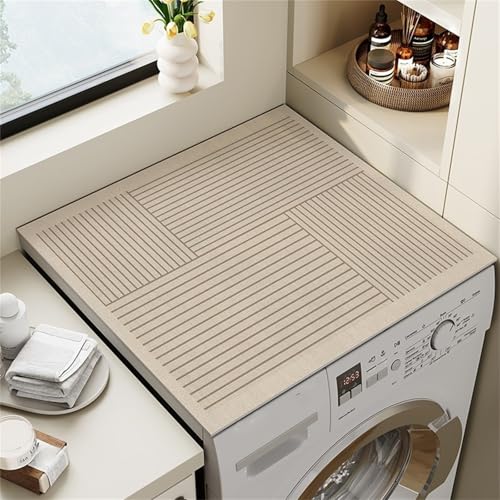 Highdi Nordischer Stil Waschmaschinenauflage Staubschutz Rutschfest Schnelltrocknend Waschmaschinen Unterlage Waschküche Küchen Wasseraufnahme Waschmaschinen Auflage (Beige 50x60cm)