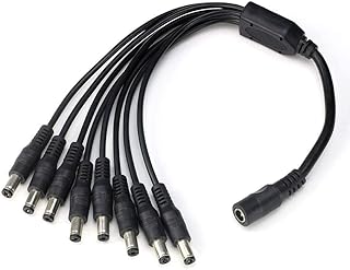 Tolxh DC 1 to 8 Power Splitter Cable 1 Female to 8 Male New Replacement Parts CCTV Security Camera System