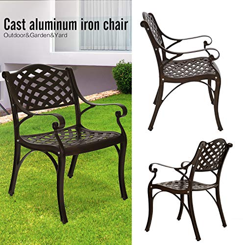 YUSING Outdoor Dining Chairs Set of 2, Cast Aluminum Metal Arm Chairs for Kitchen, Garden, Backyard - Thumbnail 4