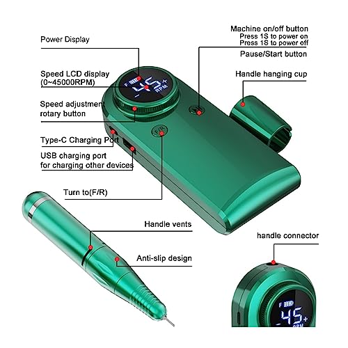 Nail-Grinding-Machine-Portable-Nail-Drill-Professional-45000-RPM-Rechargeable-Electric-Nail-File-Machine-for-Acrylic-Nails-Gel-Polishing-Removing-for-DIY-Home-or-Salon-Mani-Pedis