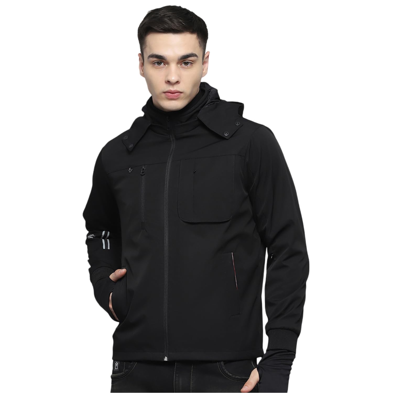 monte carlo Mens Solid Black Detachable Hood Full Sleeve Jacket-picture-23