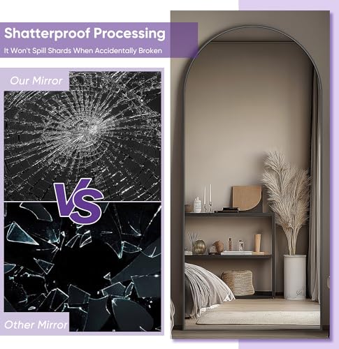 Full Length Mirror, 68"x26" Arched Floor Mirror Freestanding, Floor Standing Full Body Mirror with Stand for Bedroom, Hanging Mounted for Living Room Cloakroom, Black