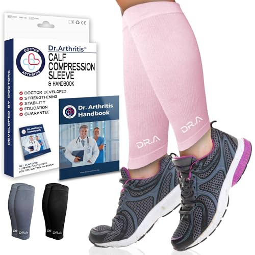 Dr. Arthritis Calf Compression Sleeve for Men and Women, Doctor Developed Calf Sleeve & Leg Compression for Shin Splint Relief (Medium, Pink, 1 Pair)