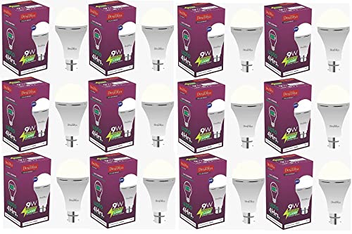 Image of Desidiya 9 Watt B22 Base 6500k Inverter Rechargeable Emergency LED Bulb For Home Crystal White (Pack of 12)