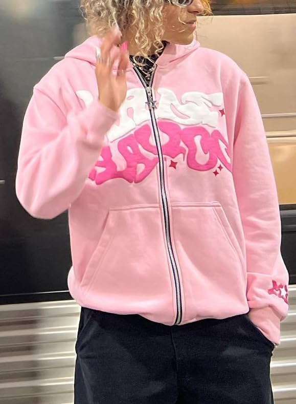 Y2k Hoodies Puff Print Hoodie Grunge Graphic Zip Up Hoodies Y2k Jacket Hip Hop Streetwear Aesthetic Sweatshirts - Image 3