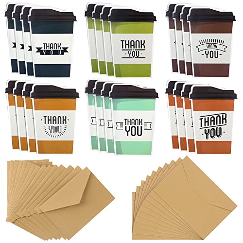Geyee 24 Pack Coffee Gift Card Holders with Envelopes Bulk Teacher Employee Appreciation Gift Card Thanks a Latte Appreciation Coffee Themed Greeting for Christmas Office Business Supplies Favors