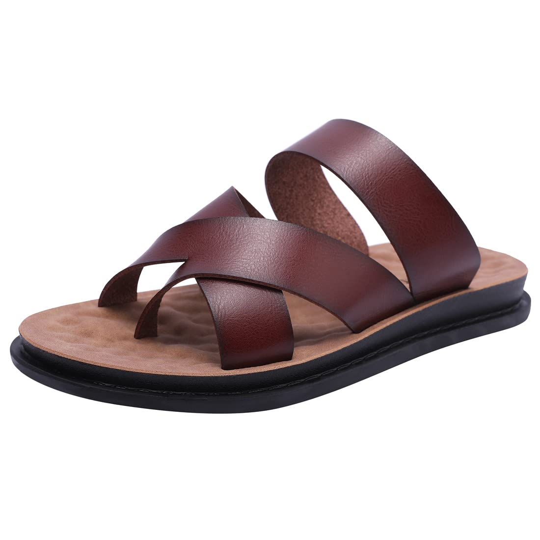 Harssidanzar Herren Sandalen Hausschuhe Cross Straps Slide Slip On Flip Flops für Männer Toe Ring Style KM221EU