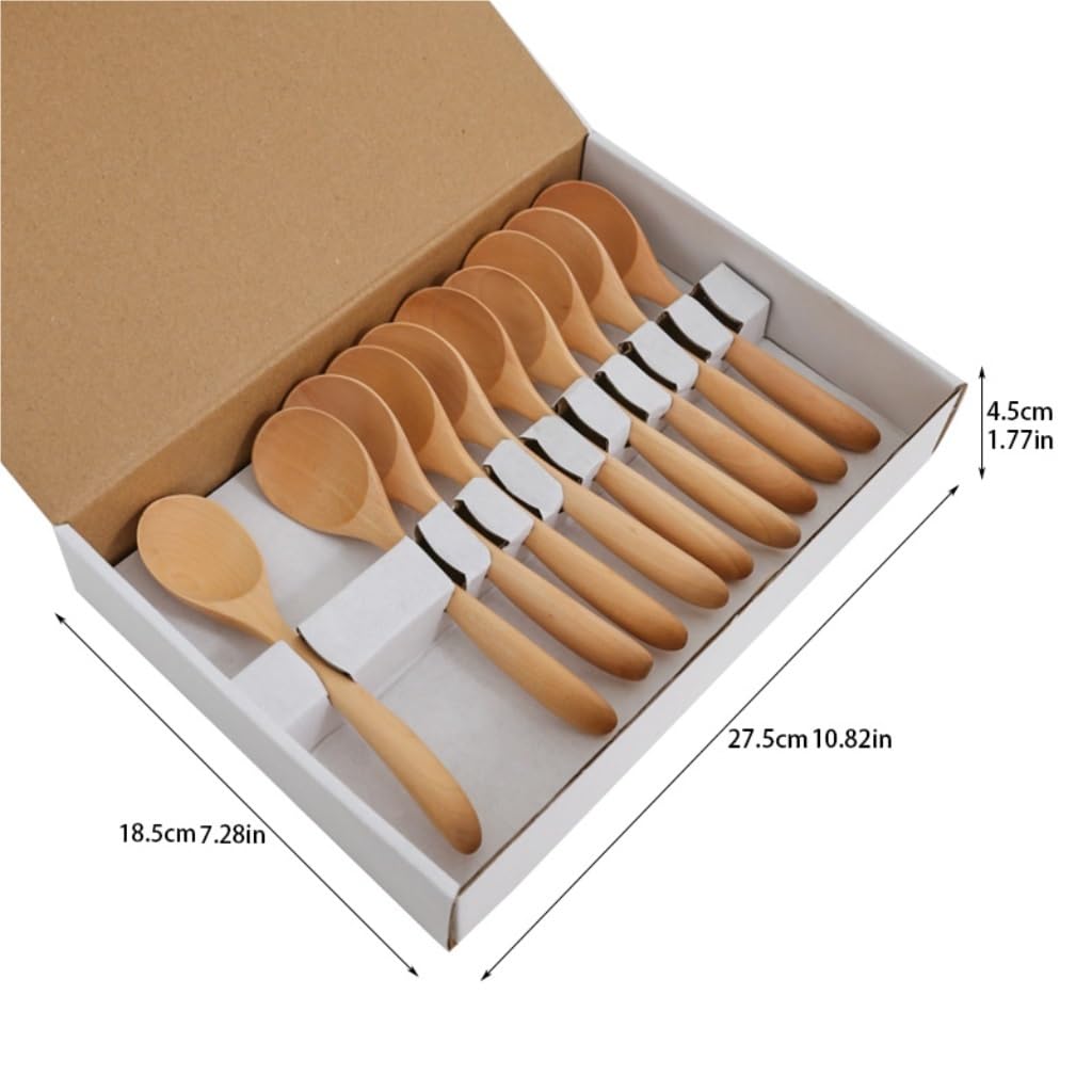 kaffeelöffel 5 stücke/10 stücke Kreative Holz Löffel Gabel Geschirr Set Haushalts Löffel Kaffee Holz Löffel Rühren Löffel (Color : A, Size : 27.5cm*18.5cm*4.5cm)