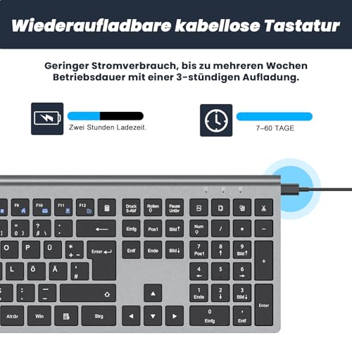 cimetech Tastatur Kabellos 2,4G Aufladbare Full Size Ultraslim Keyboard – Ansicht 2