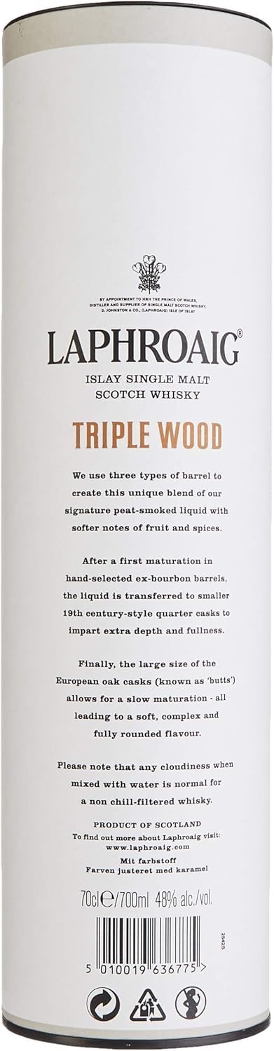 Laphroaig Triple Wood Islay Single Malt Scotch Whisky, mit Geschenkverpackung, einzigartig torfig-rauchig mit leichter Sherrysüße, 48% Vol, 1 x 0,7l