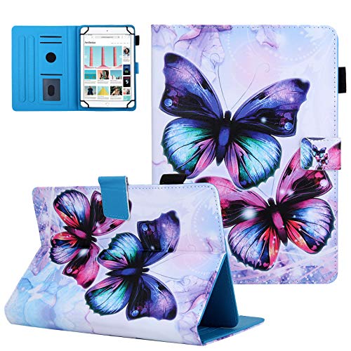Dteck Slim Fold Stand Wallet Case for Samsung Galaxy/Onn/Lenovo/Dragon Touch/Vankyo MatrixPad/LG G Pad/Huawei/Android Tablet 9.6 9.7 10 10.1 10.2 10.3 10.4 10.5 Inch, Purple Butterflies