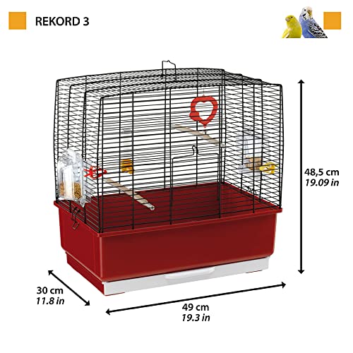 Image of Ferplast Bird Cage Canary Cage Rekord 3, Complete with Accessories and Rotating Feeders, Sturdy White Painted Metal and Blue Plastic Bottom, 49 X 30 XH 48.5 cm
