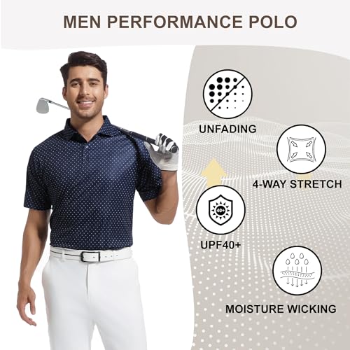 Image of Damipow Premium Golf Shirts for Men Dry Fit Performance Polo Short Sleeve Collared Shirt