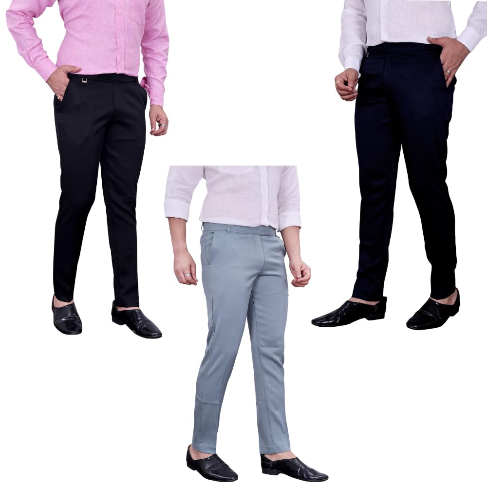 Men’s Polo Fit 4-Way Stretch Trousers – Ankle Length, Quick Dry, Slim Fit Pants for Office, Formal & Casual Wear (Pack of 3) (Black, L.Olive, Navy Blue)-picture-48