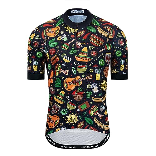 Cycling Jersey Men Mexico Short Sleeve Summer Bike Shirts Biking Full Zip with Pockets Road Bicycle Clothes Mexican Style,L