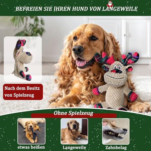 JWTEEE Hundespielzeug Plüschtier mit Quietscher & Knisterfolie – Interaktives Rentier-Kuscheltier für Welpen geeignet, kleine, mittlere und große Hunde