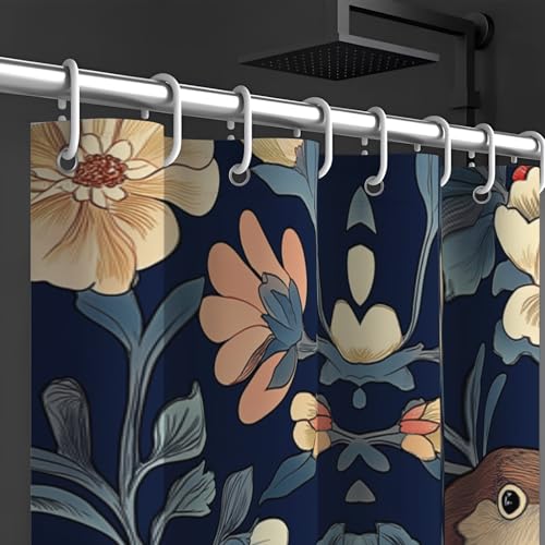 Rideau de douche 180x180cm fleurs et oiseaux rétro imperméable - 6