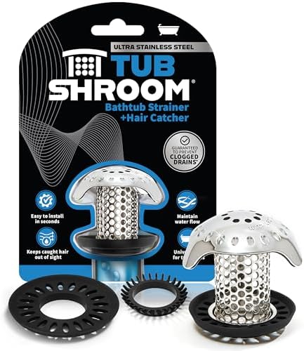 TubShroom Ultra Revolutionary Bath Tub Drain Protector Hair Catcher/Strainer/Snare Stainless Steel, 1-Pack, Silver